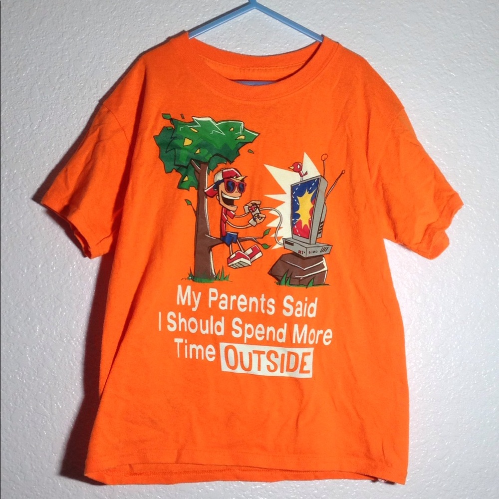 Boy's Gildan Neon Orange SS T-Shirt (L 10-12)